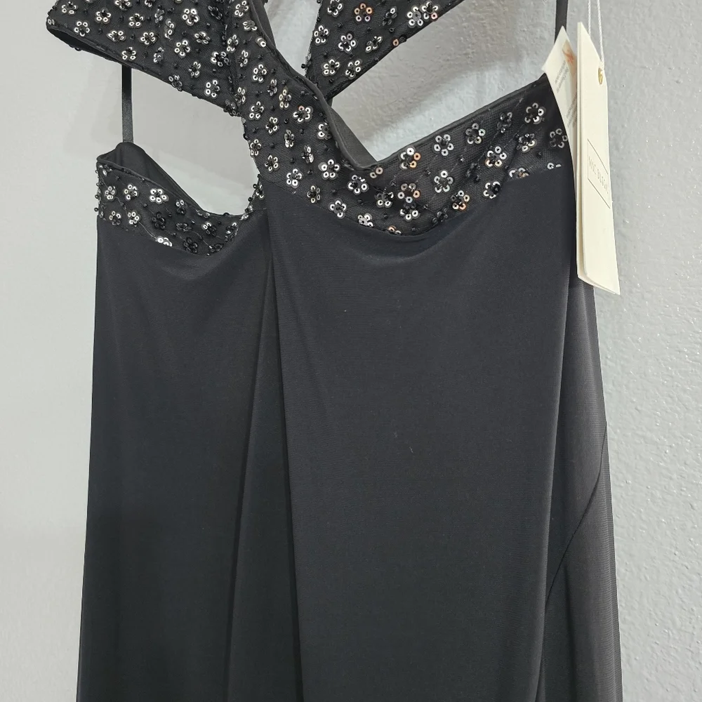 Mac Duggal Cut Out Criss Cross Black Beaded Dress Size 12. Style Code 68166. Nwt - Picture 6 of 9